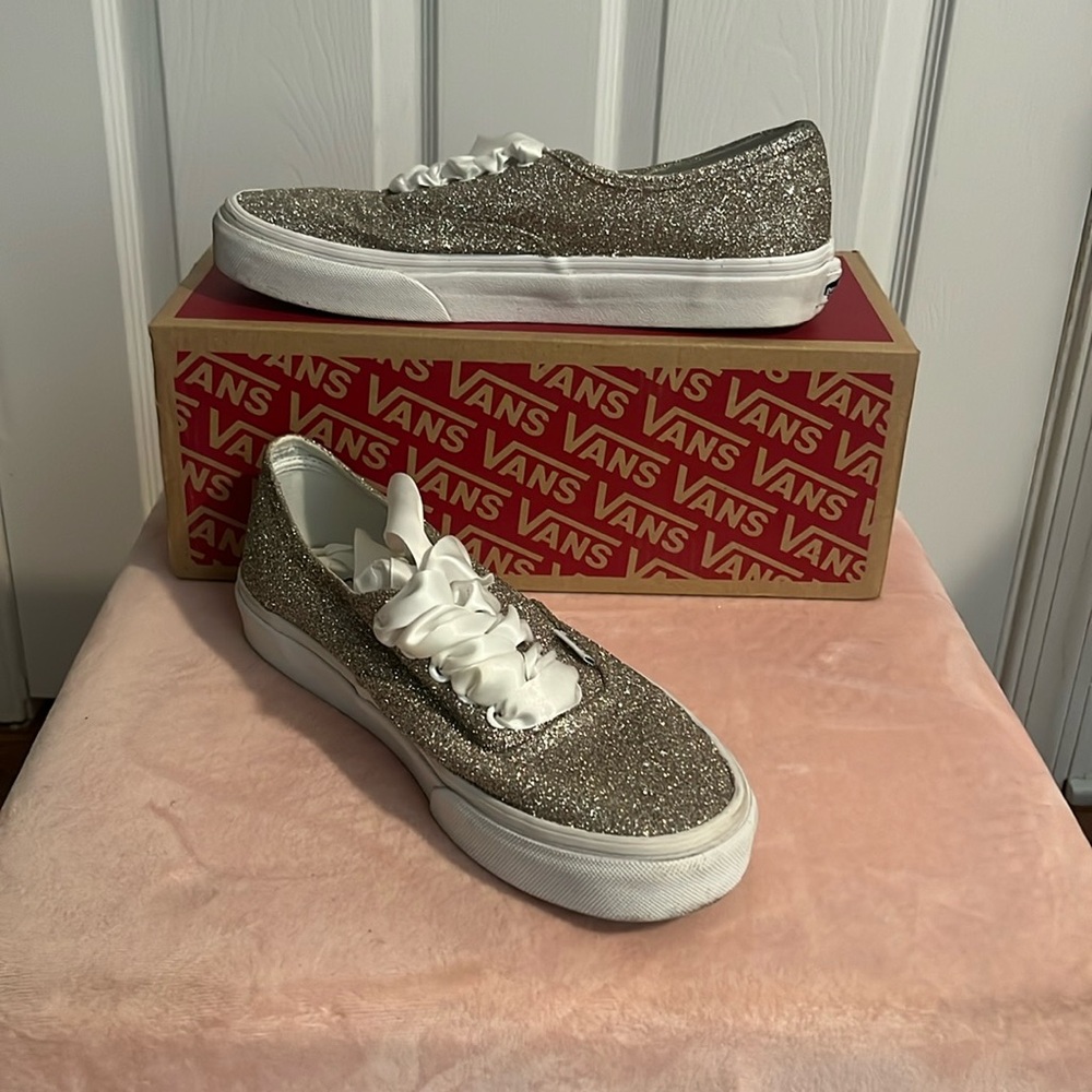 Custom made champagne sparkle vans size 8